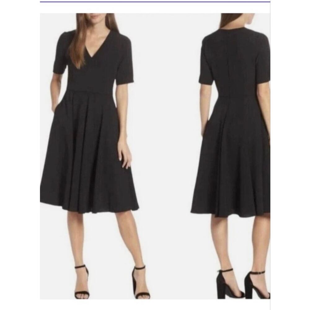 Gal Meets Glam Edith City Dress 18 Black Pockets LBD Fit and Flare Modest Event